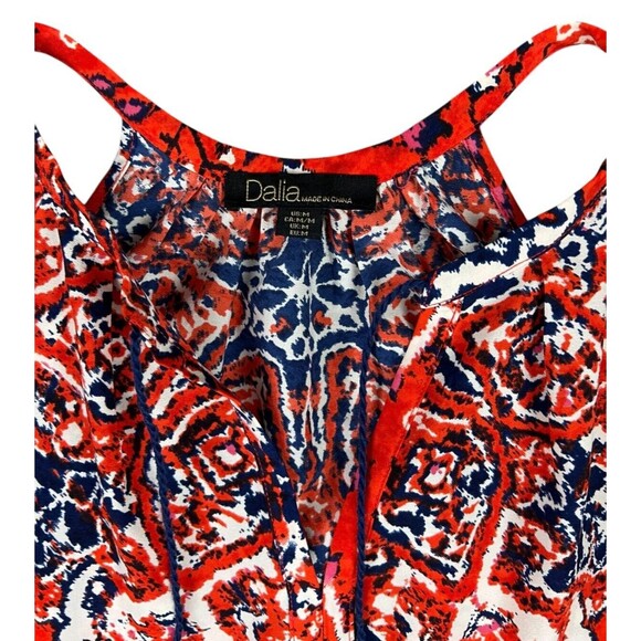 Dalia Women's Boho Split V-Neck Tank Top Size M Red / Blue Ikat Print - Picture 4 of 8